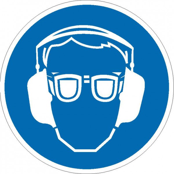 Gebotszeichen Gehör- und Augenschutz benutzen