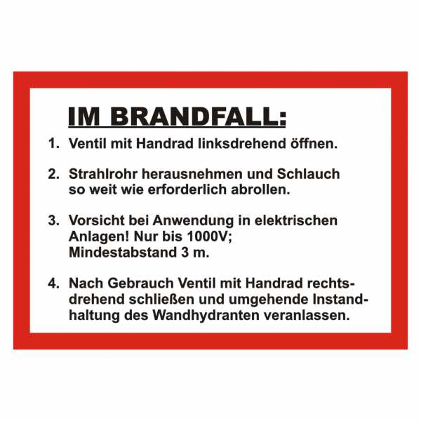 Handhabungsfolie Wandhydrant mit formfesten Schlauch nach DIN 14461-1:2016-10