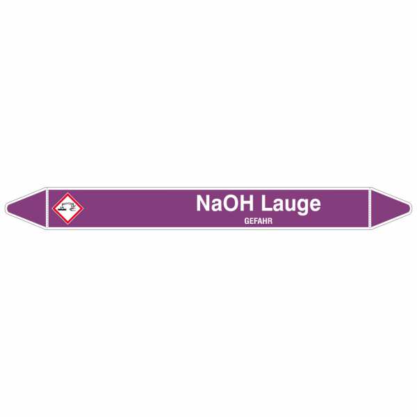 Brady Rohrmarkierer mit Text NaOH Lauge - GEFAHR
