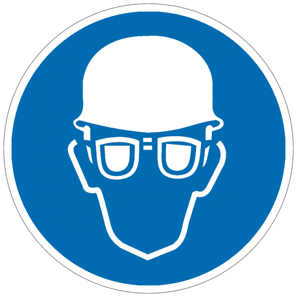 Gebotszeichen Augen- und Kopfschutz benutzen
