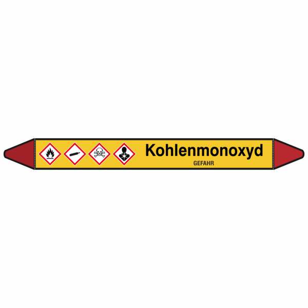 Brady Rohrmarkierer mit Text Kohlenmonoxid - GEFAHR