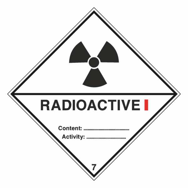 Gefahrzettel Radioaktive Stoffe, Kategorie I Klasse 7A