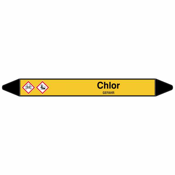 Brady Rohrmarkierer mit Text Chlor - GEFAHR