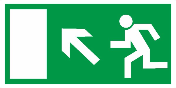 Rettungszeichen Rettungsweg links aufwärts nach BGV A8 (E13)