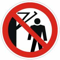 Verbotszeichen Hinter den Schwenkarm treten verboten nach ISO 7010 (D-P023) / DIN 4844-2
