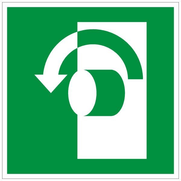 Rettungszeichen Öffnung durch Linksdrehung nach ISO 7010 (E018) / ASR A1.3