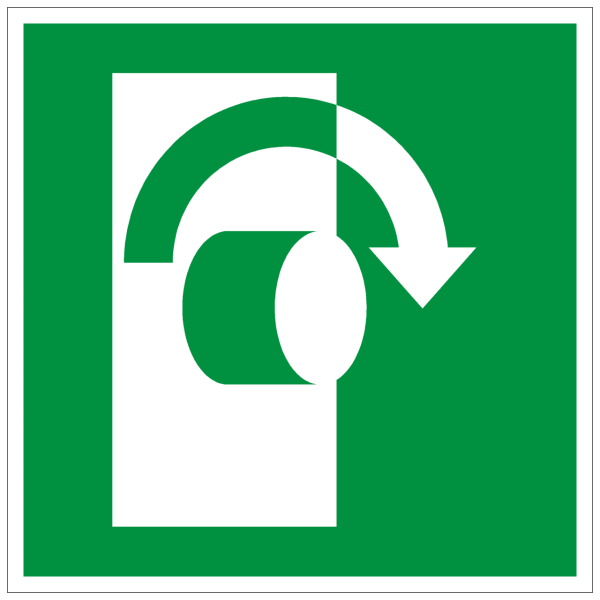 Rettungszeichen Öffnung durch Rechtsdrehung nach ISO 7010 (E019) / ASR A1.3