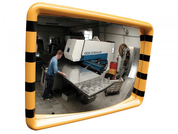 Industriespiegel mit gelb-schwarzen Rahmen