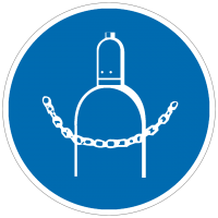 Gebotszeichen Druckgasflasche durch Kette sichern