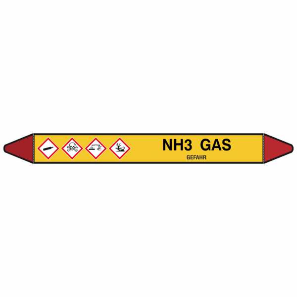 Brady Rohrmarkierer mit Text NH3 Gas - GEFAHR