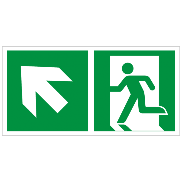 Rettungszeichen Rettungsweg - Notausgang links aufwärts nach ISO 7010 (E001) / ASR A1.3