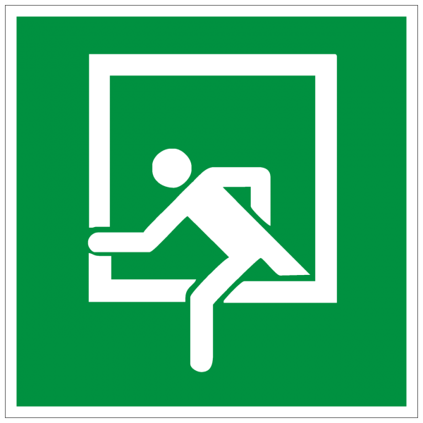 Rettungszeichen Notausstieg nach DIN 4844-2 / D-E019