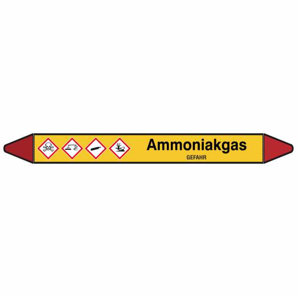 Brady Rohrmarkierer mit Text Ammoniakgas - GEFAHR