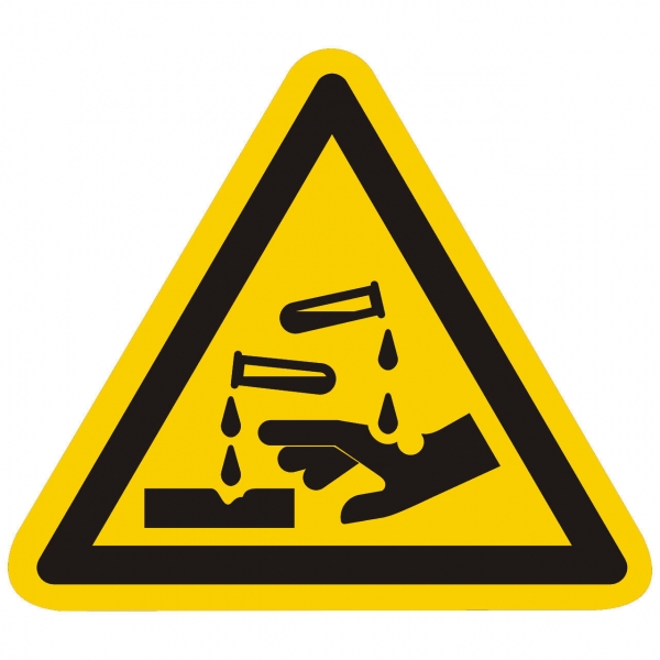 Warnzeichen Warnung vor ätzenden Stoffen nach ISO 7010 (W023)