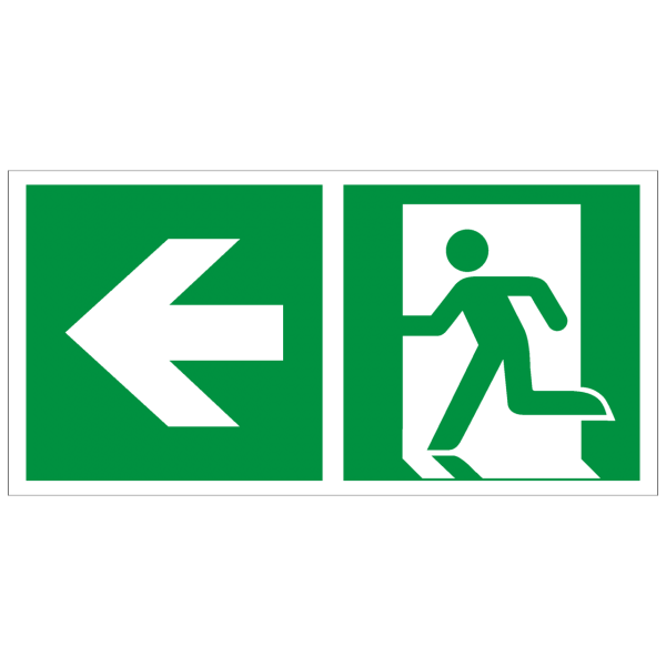 Rettungszeichen Rettungsweg - Notausgang links nach ISO 7010 (E001) / ASR A1.3