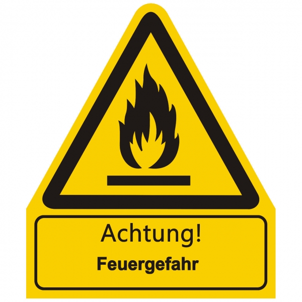Kombischild Warnzeichen mit Text Achtung! Feuergefahr