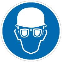 Gebotszeichen Augen- und Kopfschutz benutzen