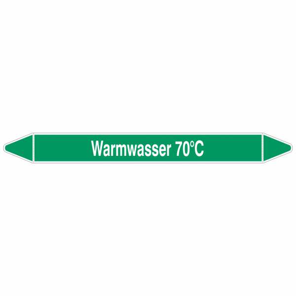 Brady Rohrmarkierer mit Text Warmwasser 70°C