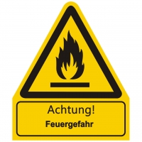 Kombischild Warnzeichen mit Text Achtung! Feuergefahr