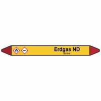 Brady Rohrmarkierer mit Text Erdgas ND - GEFAHR