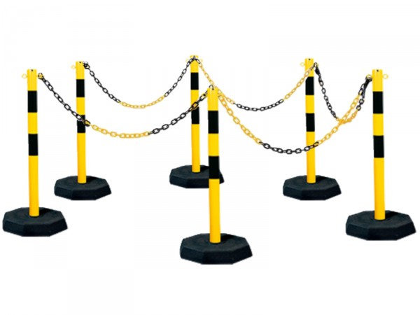 Kettenpfosten 6er-Set aus Stahl, gelb-schwarz