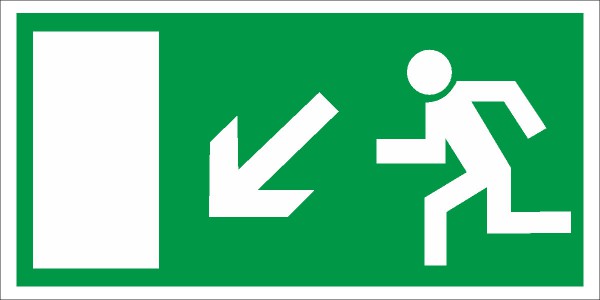 Rettungszeichen Rettungsweg links abwärts nach BGV A8 (E13)