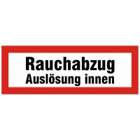 Brandschutzschild mit Text Rauchabzug Auslösung innen