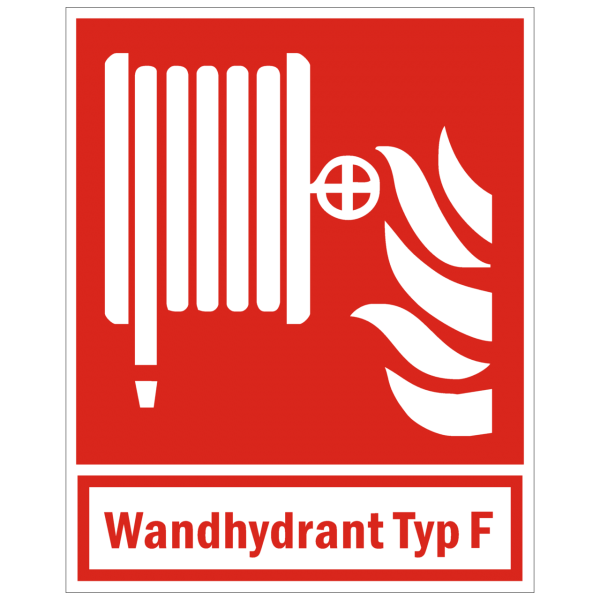Brandschutzzeichen Löschschlauch mit Zusatz Wandhydrant Typ F nach ISO 7010 (F002)