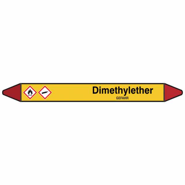 Brady Rohrmarkierer mit Text Dimethylether - GEFAHR