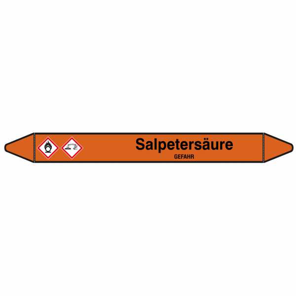 Brady Rohrmarkierer mit Text Salpetersäure - GEFAHR