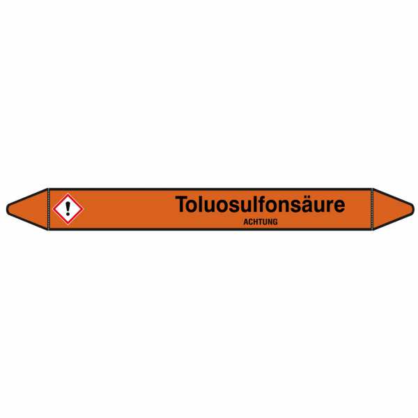 Brady Rohrmarkierer mit Text Toluolsulfonsäure - ACHTUNG