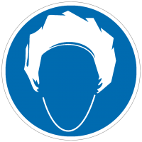 Gebotszeichen Kopfhaube tragen