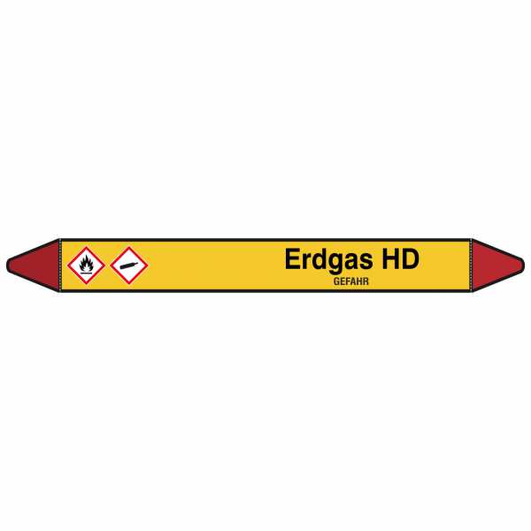 Brady Rohrmarkierer mit Text Erdgas HD - GEFAHR