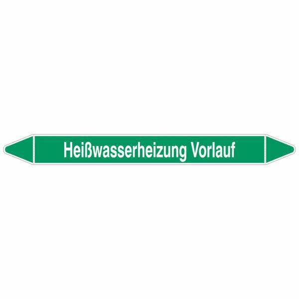 Brady Rohrmarkierer mit Text Heißwasserheizung Vorlauf