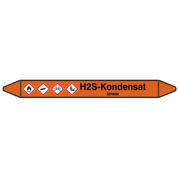 Brady Rohrmarkierer mit Text H2S-Kondensat - GEFAHR