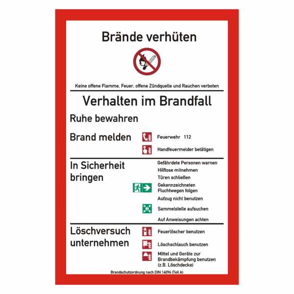 Sicherheitsaushang Brandschutzordnung nach DIN 14096-1 (Teil A) ISO 7010