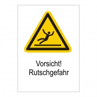 Kombischild Warnzeichen W011 mit Text Vorsicht! Rutschgefahr
