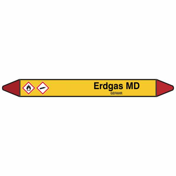 Brady Rohrmarkierer mit Text Erdgas MD - GEFAHR