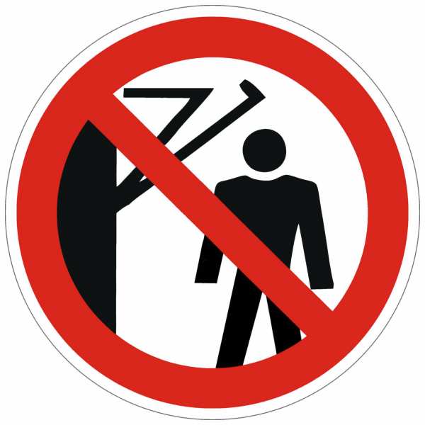 Verbotszeichen Hinter den Schwenkarm treten verboten nach ISO 7010 (D-P023) / DIN 4844-2