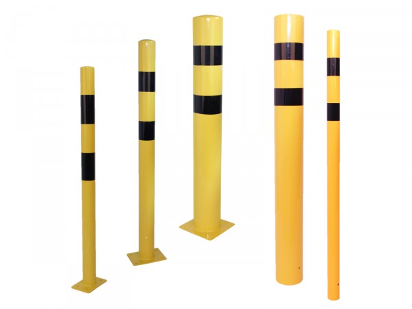 TÜV geprüfter Rammschutzpoller in gelb - schwarz aus Stahl